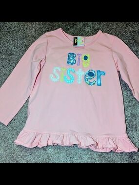 Girls' Pink 'Big Sister' Long-Sleeve Ruffle Hem Tee